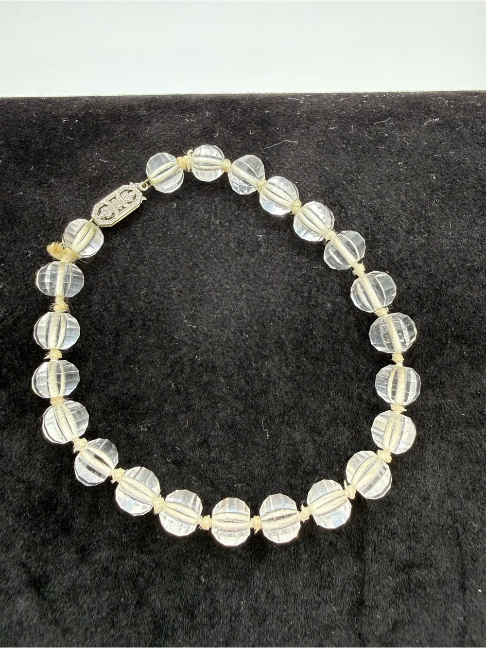 Vintage Art Deco Faceted Clear Crystal Bead Bracelet 14K GF Clasp 8.25”